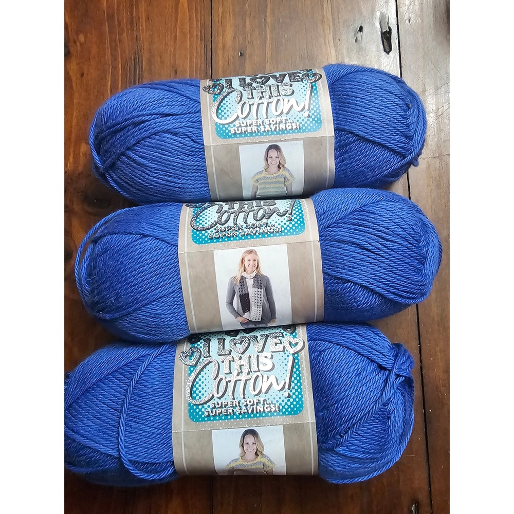 Hobby Lobby I Love‎ This Cotton Yarn 90 Royalty Blue 3.5oz 100g 3 Skeins Lot 104